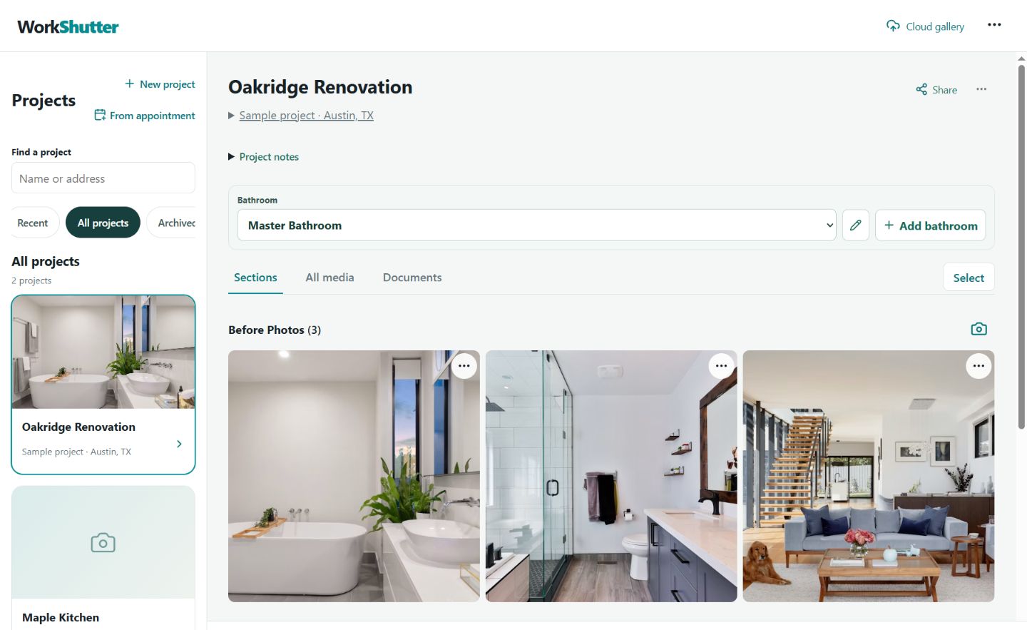Project gallery and internal review in WorkShutter, using a demonstration project.